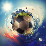 Global view of a soccer world. football ball as a planet