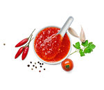 red hot chilli sauce  isolated on a white background.Top view