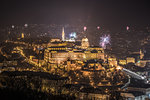 New Year Celebration. Buda Castle or Royal Palace in Budapest, Hungary with Fireworks at Night