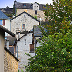 Medieval city of Auxillac without people and cars in France. Auxillac is a commune in the Lozere department in the Languedoc-Roussillon region in southeastern France.