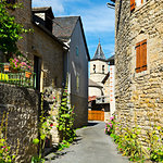 Medieval city of Les Salelles without people and cars in France. Les Salelles is a commune in the Lozere department in the region Occitanie in southern France.