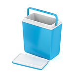 Empty blue cooling box on white background