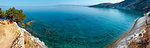 Summer morning sea coast (near Pulebardha beach, Saranda, Albania). High-resolution panorama.