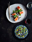 Usuzuki saikou salmon robatayaki with yuzu miso and edible flowers