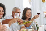 Family toasting wine at home party