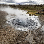 Volcanic spring, view of a natural hot spring and pool of hot water, Hunavatnshreppur, Nordurland Vestra, Iceland