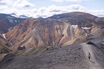 Hiker exploring mountains, Brennisteinsalda and Bláhnjúkur, Landmannalaugar, Highlands, Iceland