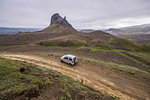 Off road vehicle on hill, Landmannalaugar, Iceland