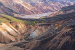 River in valley between hillsides, Landmannalaugar, Iceland