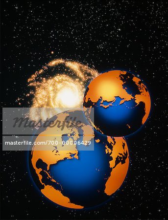 Globes en Amérique du Nord, Europe, région du Pacifique et Galaxy