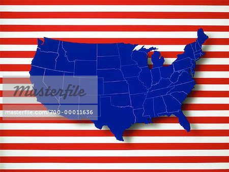 Map of USA with State Lines and American Flag