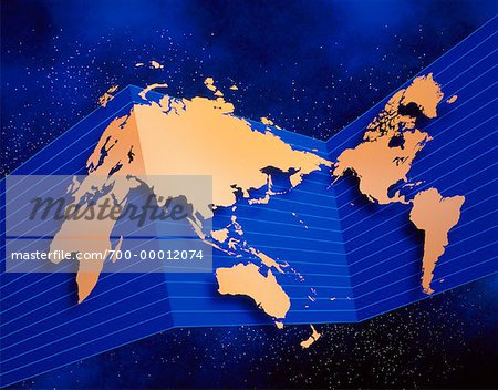 Carte du monde avec des lignes de Latitude et ciel étoilé