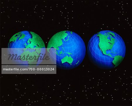 Three Globes Displaying Continents of the World