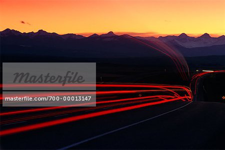 Feux arrière à Sunset route Transcanadienne (Alberta), Canada