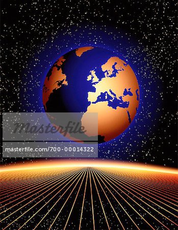 Globe avec Horizon et ciel étoilé de l'Atlantique, en Europe et en Afrique du Nord