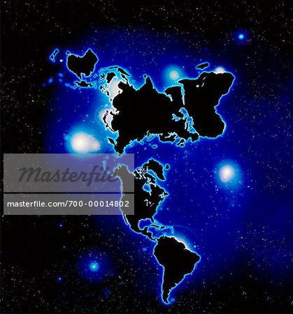 World Map and Starry Sky