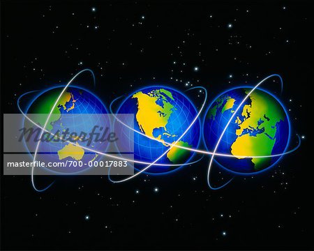 Trois Globes affichant les Continents du monde