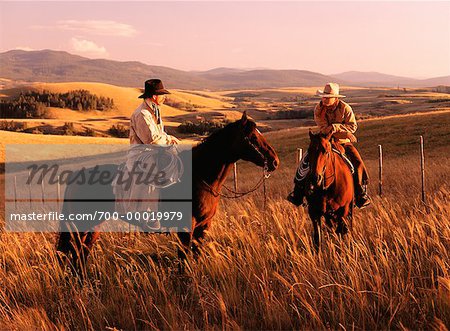 Cowboys sur cheval Douglas Lake Ranch, Colombie Britannique, Canada