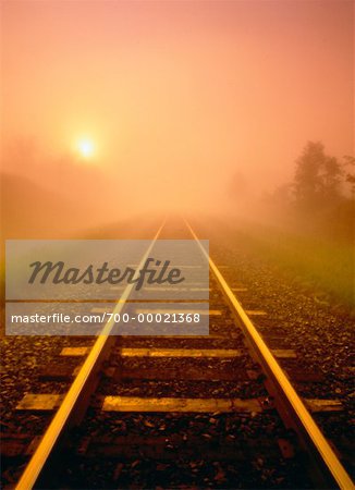 Train Tracks at Sunrise Near Ardrossan, Alberta, Canada