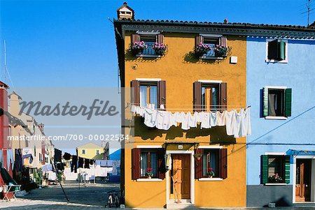 House with Laundry Hanging Burano, Italy