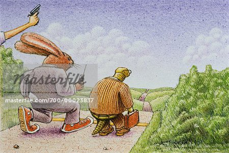Illustration von Schildkröte und der Hase als Geschäftsmänner, Rennen