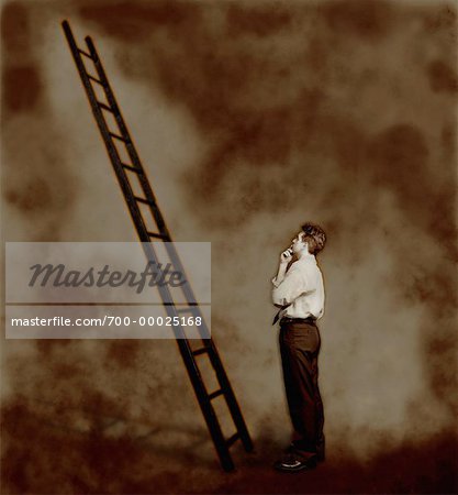 Businessman Looking at Ladder