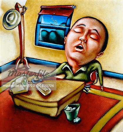 Illustration of Businessman Sleeping at Desk