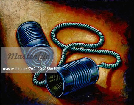 Illustration of Telephone Cord Connected to Tin Cans