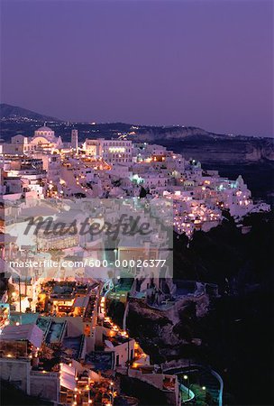 Paysage de nuit, Thira, Santorin, Grèce