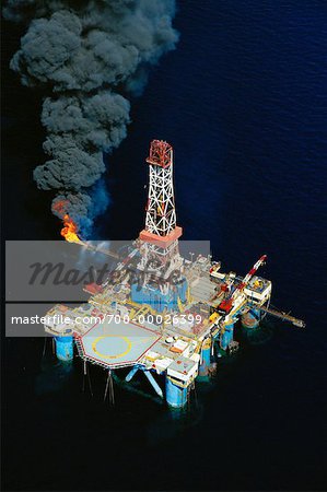 Aerial View of Offshore Oil Drilling, Malaysia