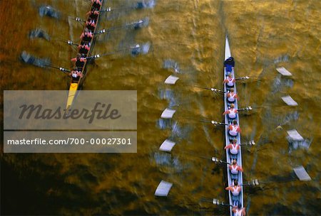 Overhead View of Rowers Racing