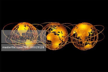 Drei Draht-Globen, die Darstellung der Kontinente der Welt