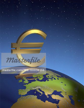 Euro-Symbol über Globe Europa