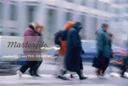 Blurred View of People Walking Outdoors in Winter Calgary, Alberta, Canada