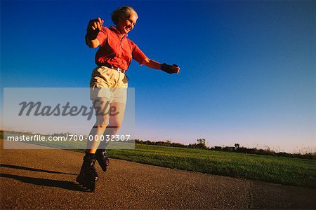 Mature Woman In-Line Skating