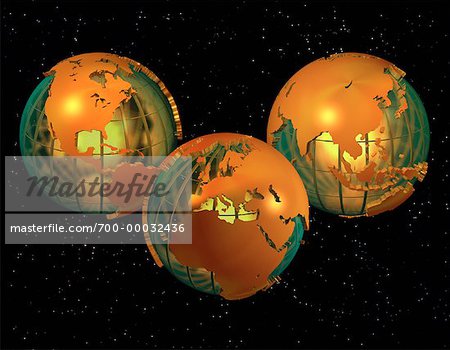Drei Globen anzeigen Kontinente der Welt