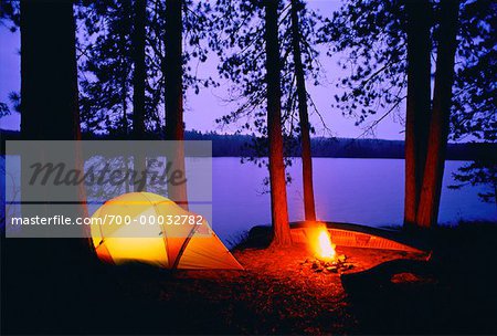 Campsite at Dusk Upper Spectacle Lake, Algonquin Provincial Park, Ontario, Canada
