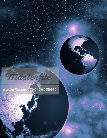 Two Globes in Space North and South America and Pacific Rim