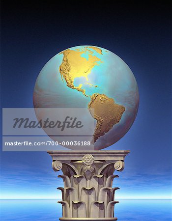 Globe sur nord du piédestal et Amérique du Sud