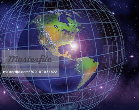 Globe et grille dans le nord du espace et Amérique du Sud