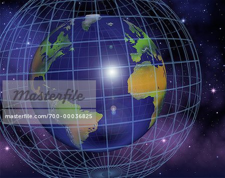Globus und Gitter-Nord und Südamerika, Europa und Afrika