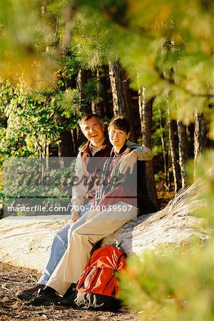 Couple in Forest, Algonquin Provincial Park, Ontario, Canada