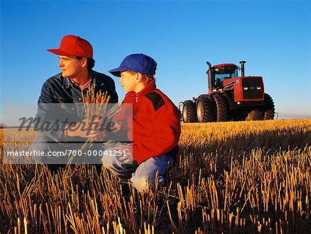 Landwirt und Sohn im Feld