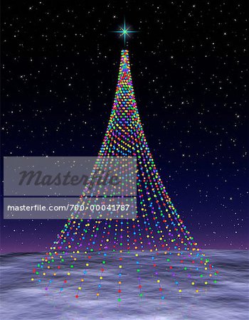 Christmas Lights Forming Christmas Tree in Sky