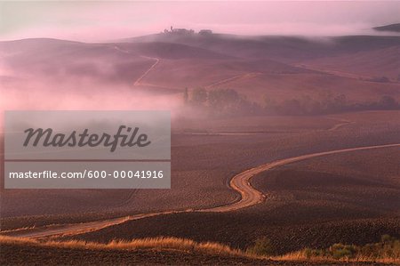 Fog over Tuscany Landscape Near Pienza, Tuscany, Italy