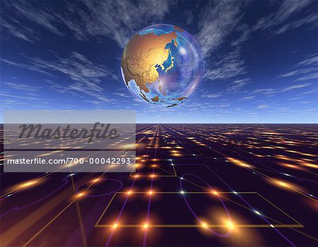 Globe sur grille abstraite du Pacifique