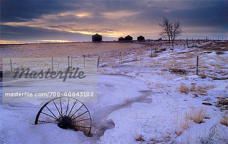 Country Scene at Sunset in Winter Hand Hills, Alberta, Canada