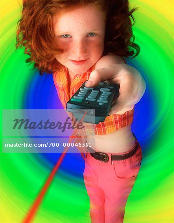 Portrait of Girl Using Television Remote Control