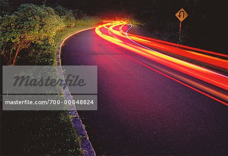 Light Trails on Road at Dusk Gatineau Parkway, Gatineau Park Quebec, Canada