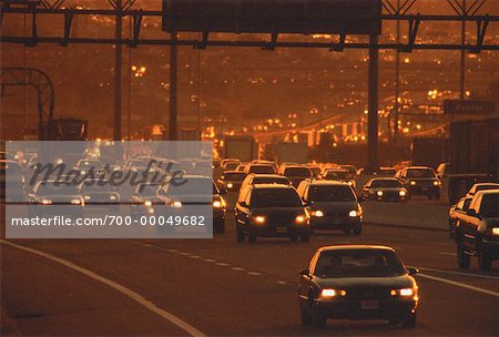 Traffic on Highway 401 at Sunset Toronto, Ontario, Canada